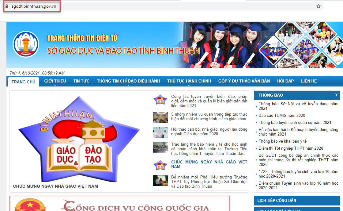 Đánh giá Cổng thông tin Sở giáo dục Bình Thuận (Chrome)