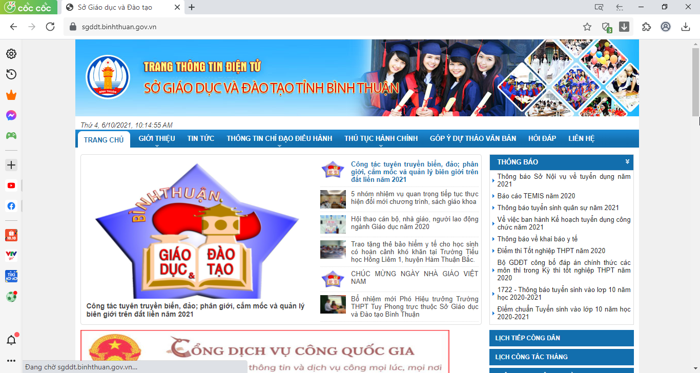 Đánh giá Cổng thông tin Sở giáo dục Bình Thuận (Cốc cốc)