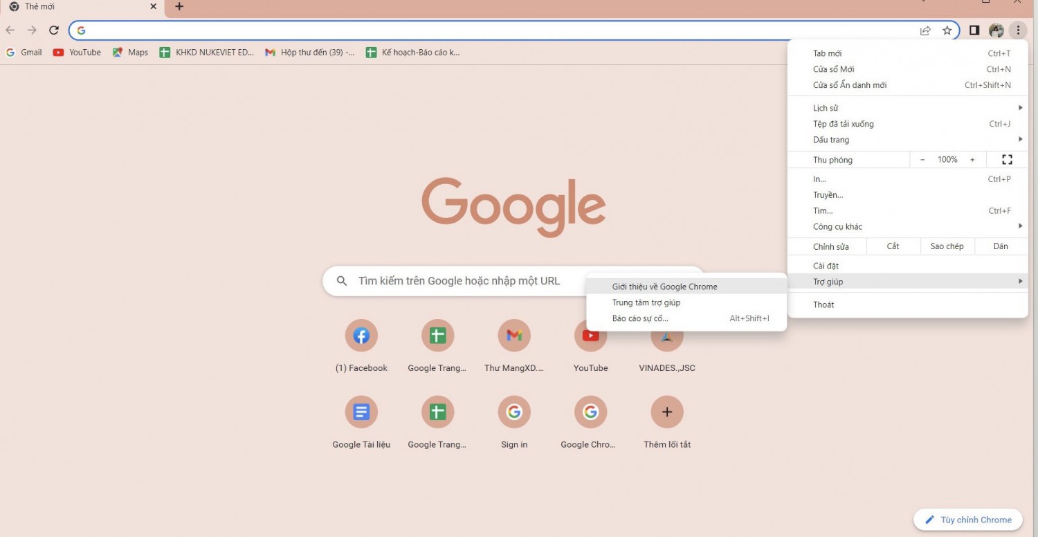 Chọn Trợ giúp/ Giới thiệu về Google Chrome